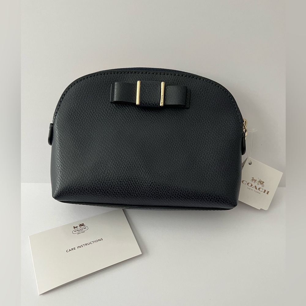 Coach Darcy bow black cosmetic bag NWT black gold makeup bag travel leather